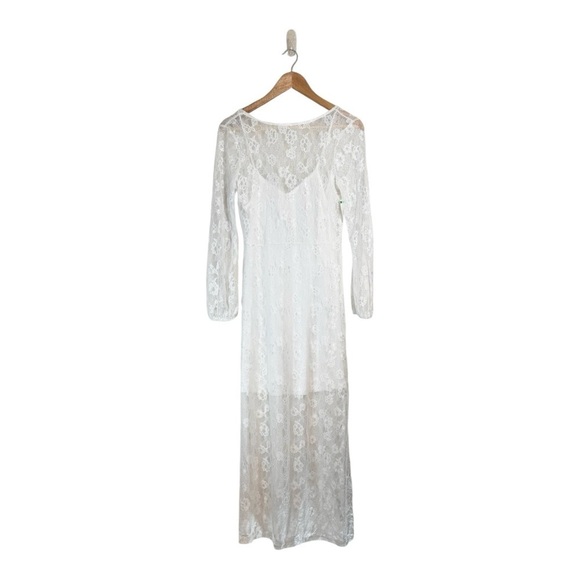 Open Edit Sheer Lace Long Sleeve Maxi Dress in White NWT - Picture 3 of 11